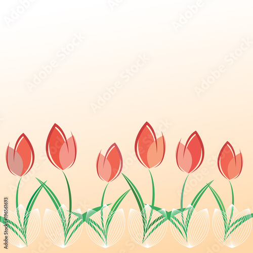 Greeting card template with colorful stylized tulips and space for text.
