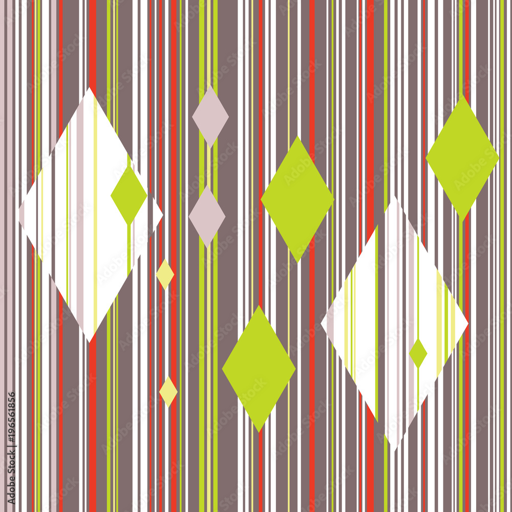 Fototapeta premium Seamless repeatable pattern with colored vertical lines and rhombuses.