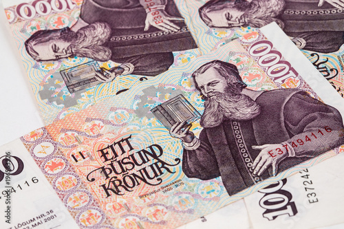 Icelands's banknote money close up