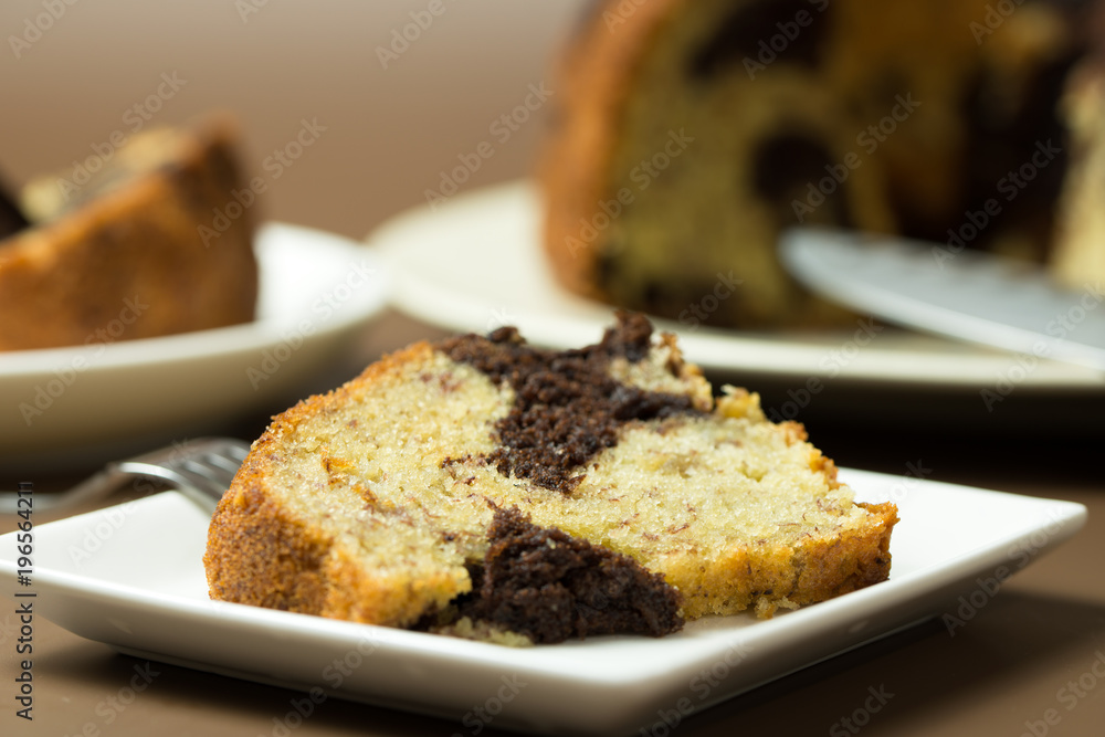 Homemade banana chocolate bundt cake ready to serve Homemade banana chocolate bundt cake ready to serve