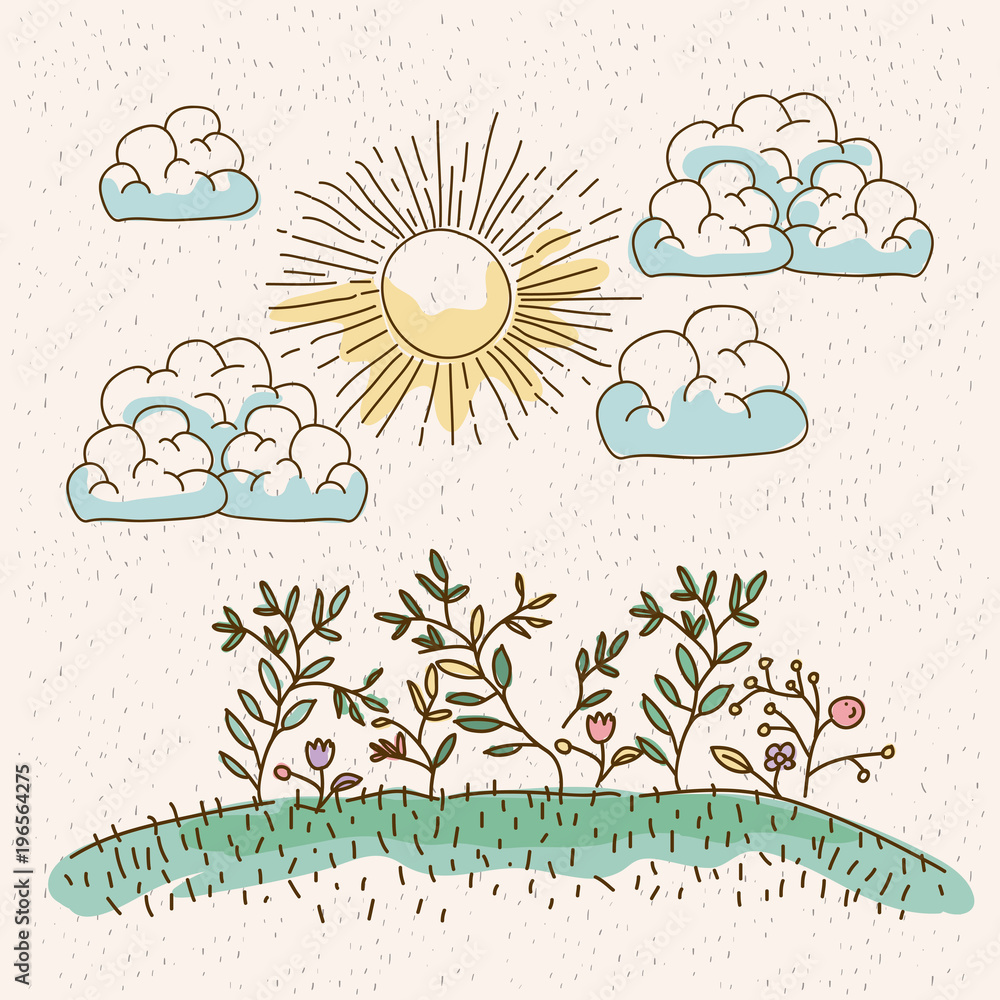 watercolor landscape of plants in hill in sunny day vector illustration watercolor landscape of plants in hill in sunny day vector illustration