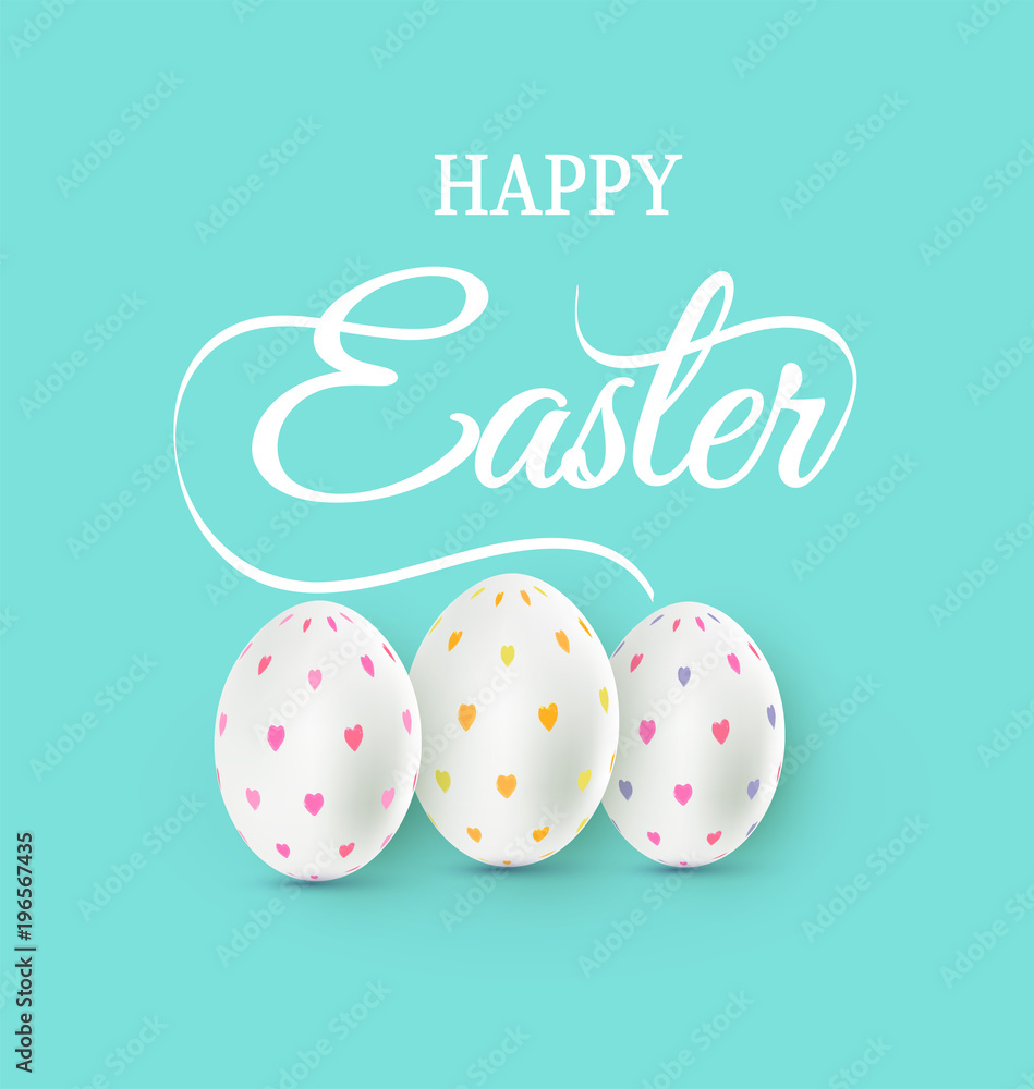 Happy Easter Typography with decorated Easter eggs-Easter banner and greeting card template