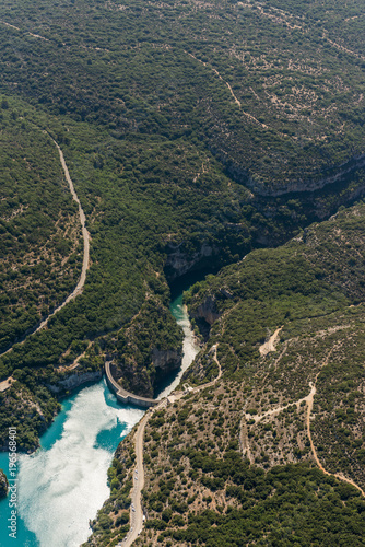 Obraz na plátně Aerial image of barrage de Sainte-Croix and gorges du Verdon gorges de Baudinard