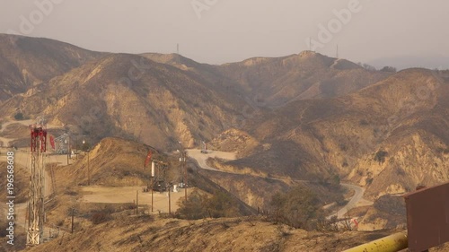Fire scars the hills of the oil fields and wilderness between Ventura and Ojai, California in 2017.