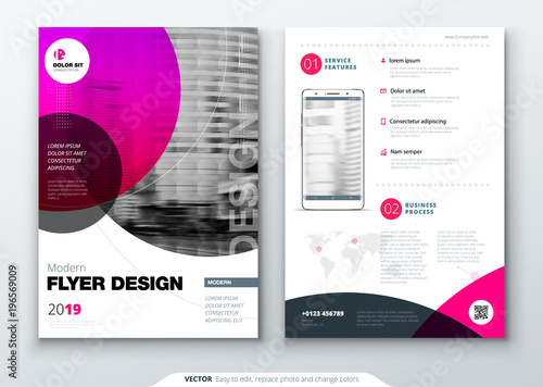 Flyer template layout design. Business flyer, brochure, magazine or flyer mockup in bright colors with circle round shapes. Vector abstract design