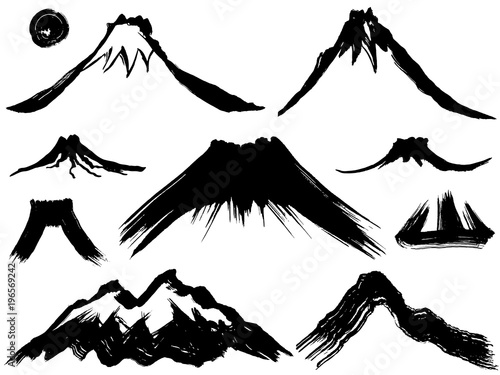 山　噴火　墨　毛筆イラスト