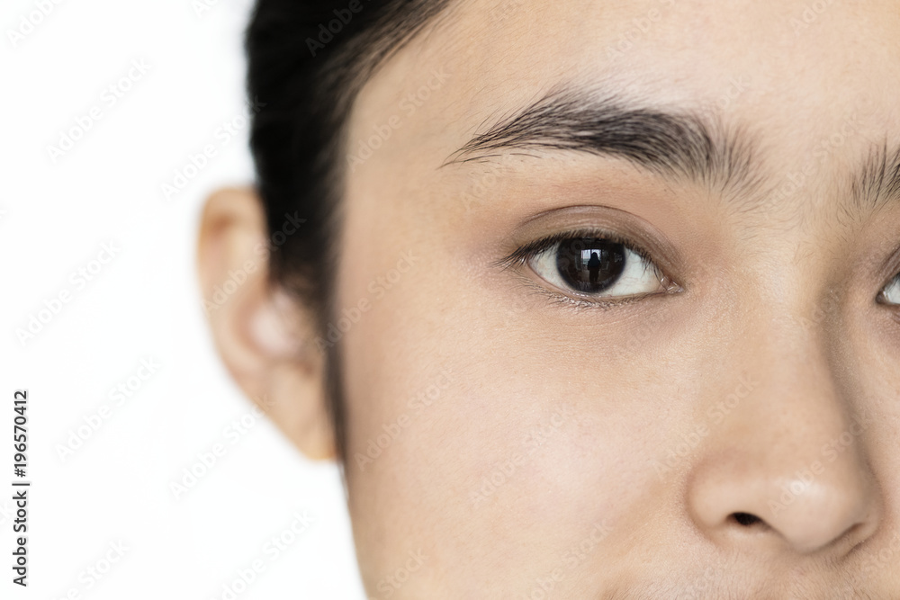 Closeup of Young Asian girl portrait isolated focused on eyes
