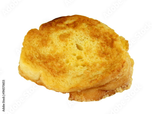  Fried bread slices isolated on white.