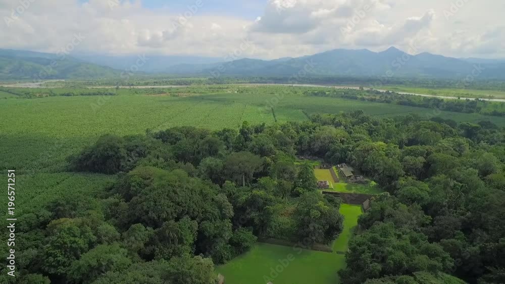 An aerial shot of the Mayan ruins of Quirigua. An aerial shot of the Mayan ruins of Quirigua.