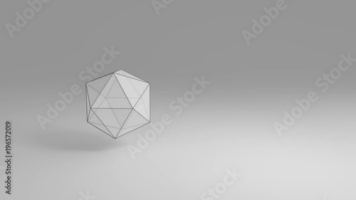 Icosahedron, Platonic solid, transparent white on grey background, 4k 30fps