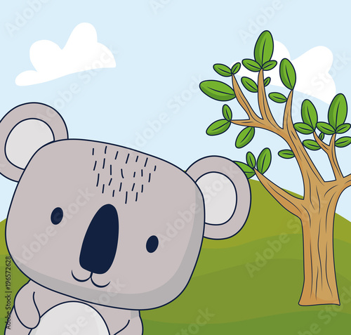 Naklejka słodka koala w lesie, kolorowy design. ilustracji wektorowych
