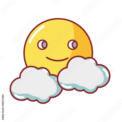 videogame smile sun charater with clouds