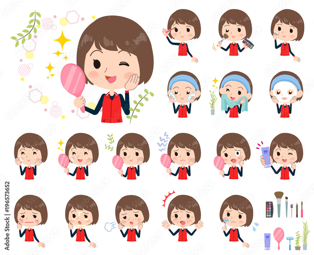 Store staff red uniform women_beauty Store staff red uniform women_beauty