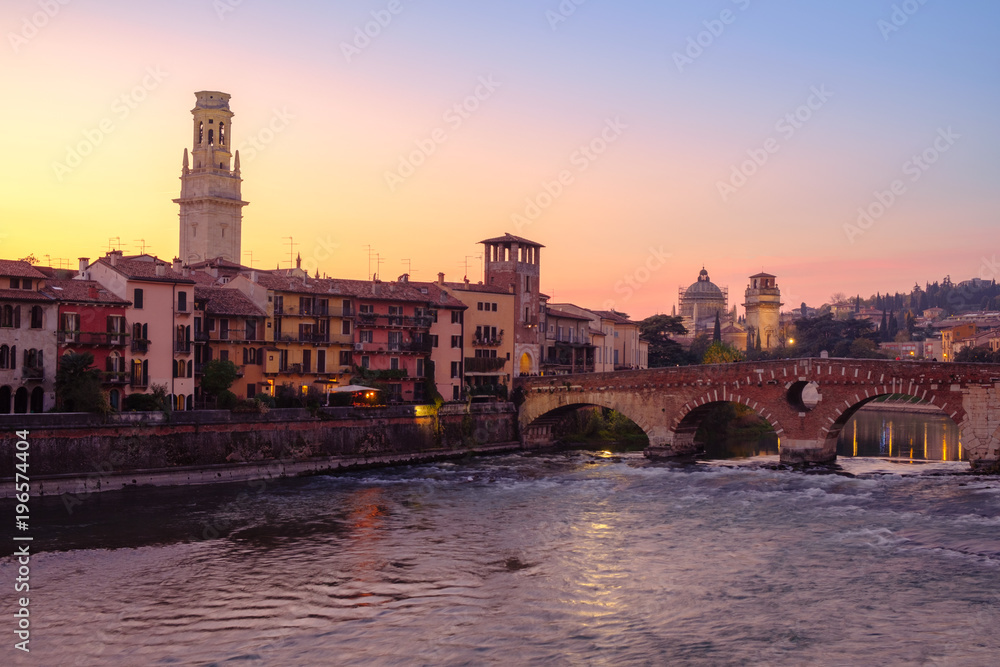 Image of Verona. Pietra bridge on Adige river