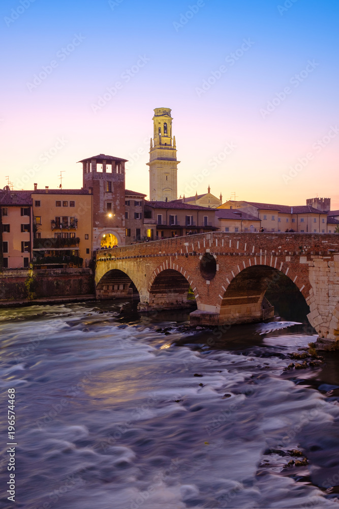 Image of Verona. Pietra bridge on Adige river