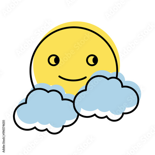 moved color videogame smile sun charater with clouds