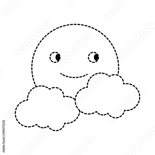 dotted shape videogame smile sun charater with clouds