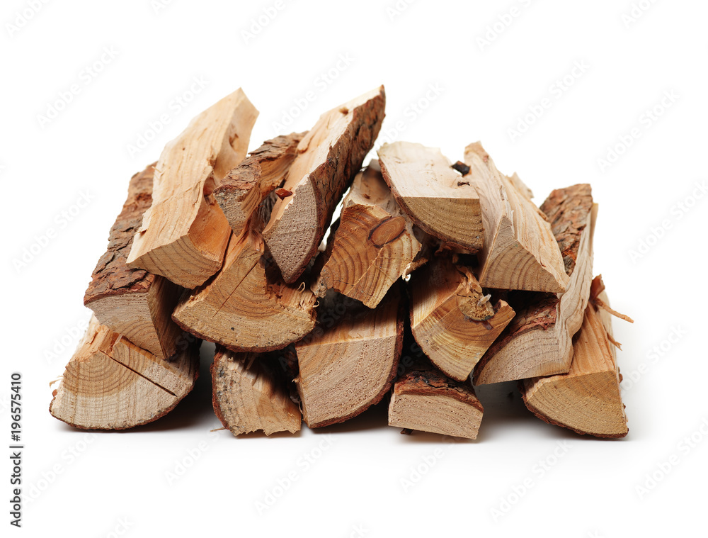 A stack of split firewood isolated on a white background A stack of split firewood isolated on a white background