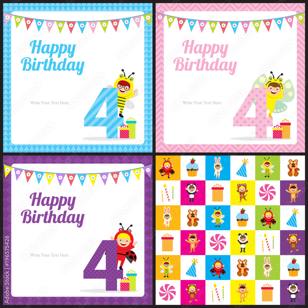 birthday card invitation with kids in animal costume birthday card invitation with kids in animal costume