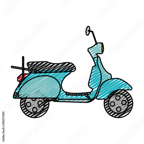 doodle motocycle transportation travel with mirror and wheels