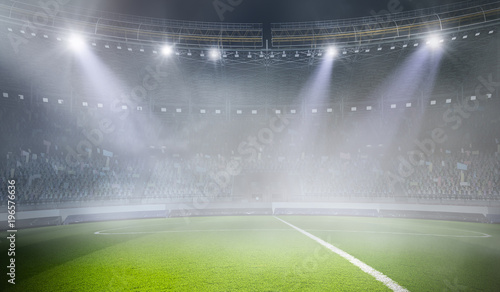 Foggy soccer field . Mixed media