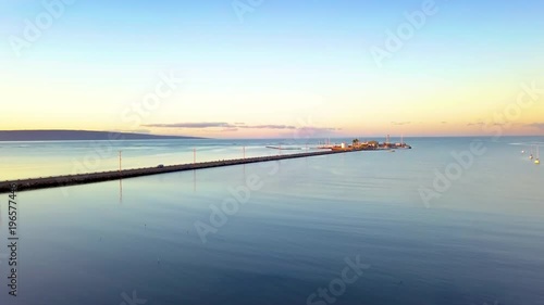 Aerial over the Kaunakakai Wharf, Molokai, Hawaii.  photo