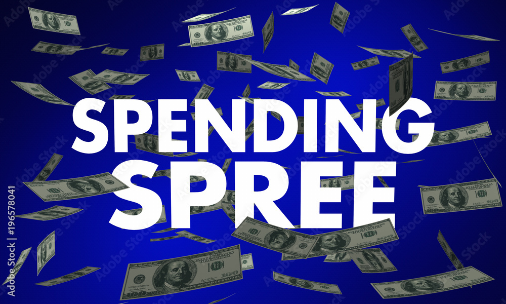Spending Spree Cash Money Falling Words 3d Illustration