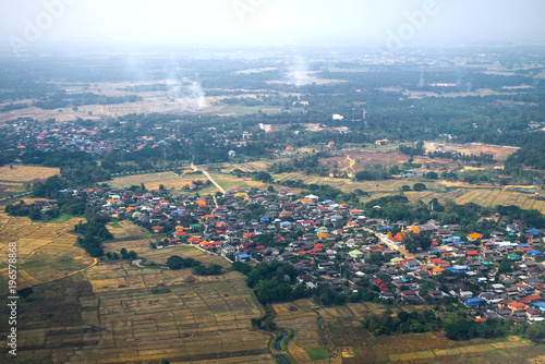 Top view of bald mountain, view from airplane, Nan province in Thailand