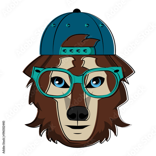 Cool hipster wolf head cartoon vector illustration graphic design photo