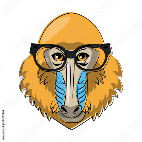 Cool hipster mandrel monkey head cartoon vector illustration graphic design
