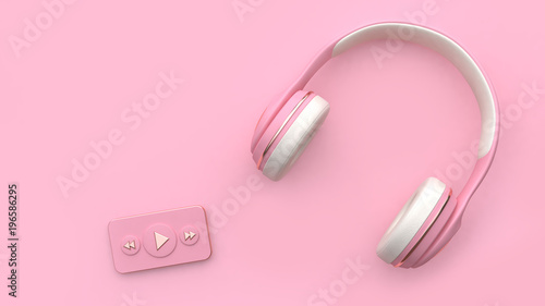 pink white headphones music player blank space 3d rendering