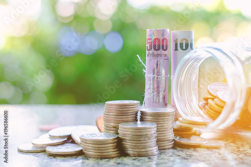 Money banknote and coins in...