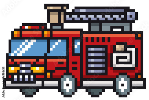 Vector illustration of Cartoon Fire truck - Pixel design