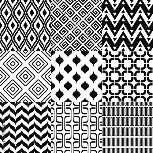 seamless geometric black white monochromatic background set