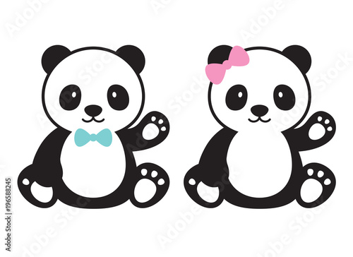 Fototapeta Naklejka Na Ścianę i Meble -  Cute baby boy and baby girl pandas vector illustration.