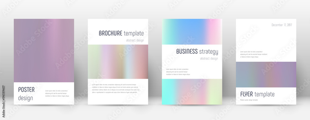 Flyer layout. Minimalistic juicy template for Brochure, Annual Report, Magazine, Poster, Corporate Presentation, Portfolio, Flyer. Astonishing pastel hologram cover page.