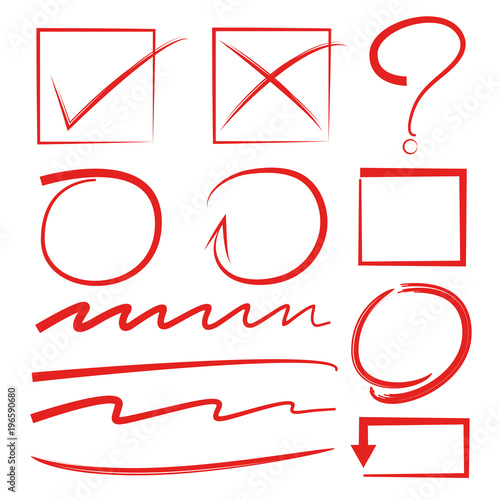 hand drawn diagram elements, arrows, circle and rectangle set