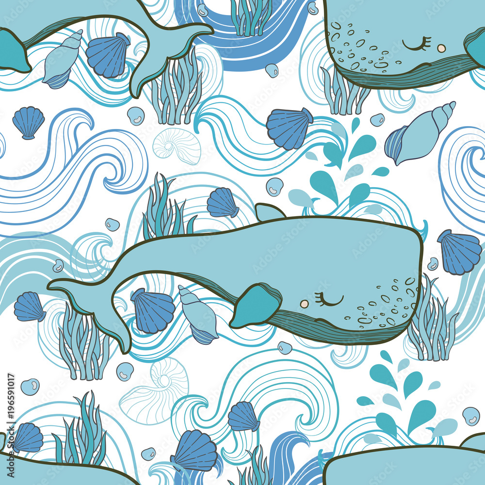 Obraz premium Cute pattern Whale cartoon vector.