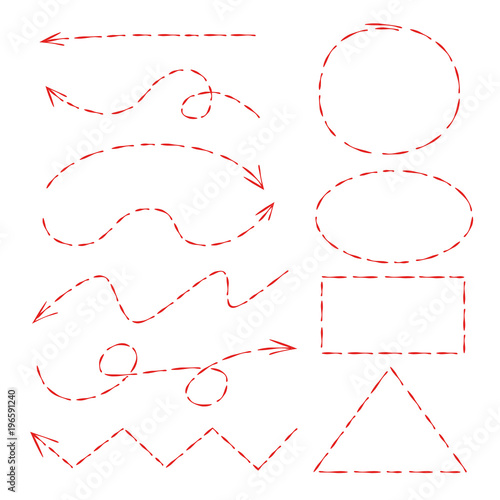 hand drawn diagram elements, arrows, circle and rectangle set