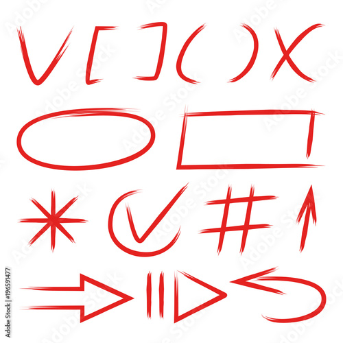 red hand drawn marker elements