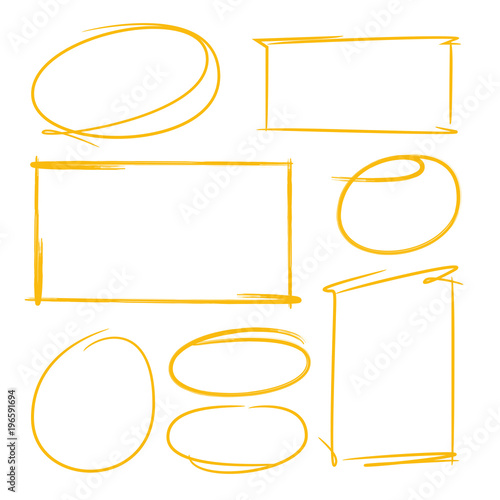 hand drawn diagram elements, arrows, circle and rectangle set