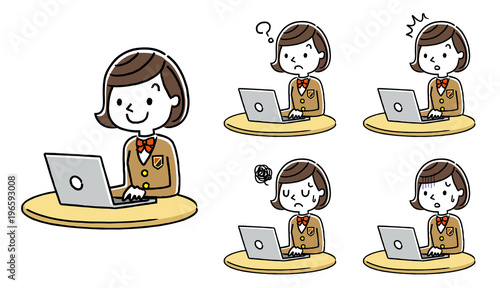 女子学生：インターネット、パソコン、セット、バリエーション