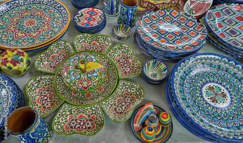 Traditional Uzbekistan pottery and plates