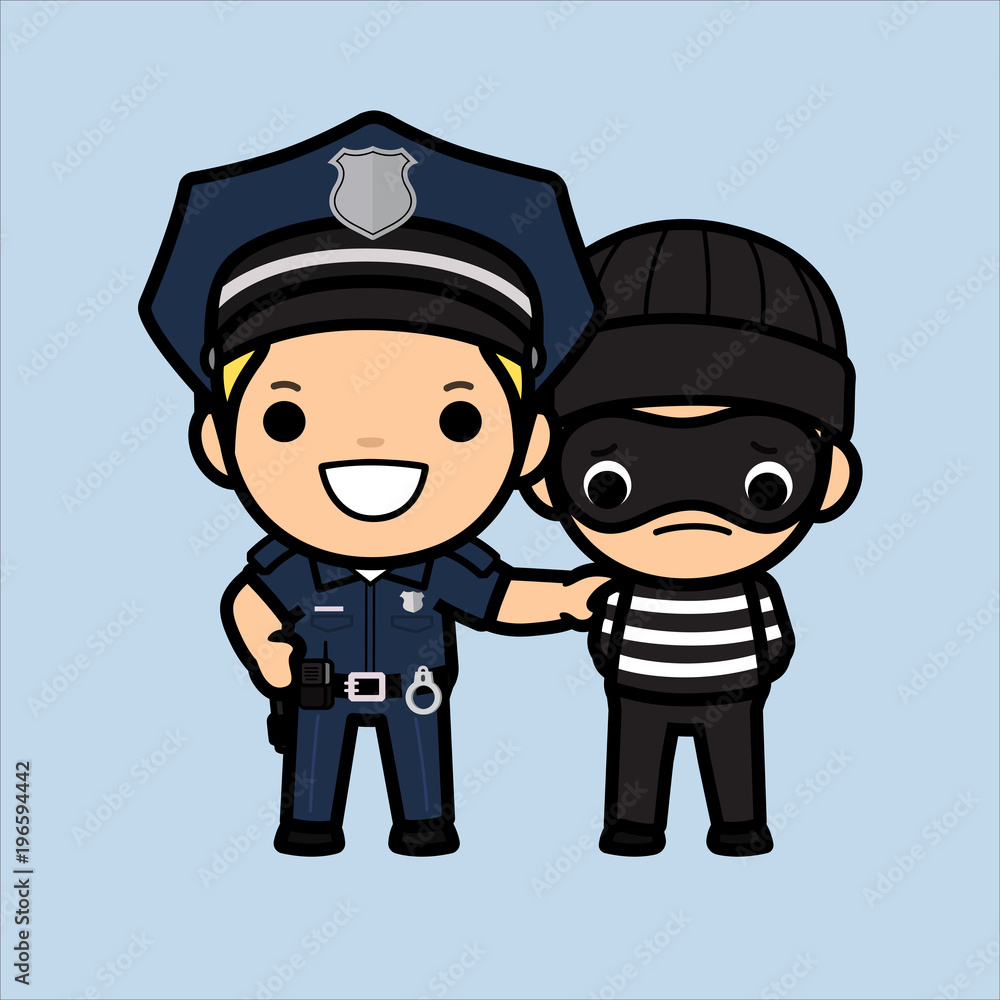 Police officer, policeman or Cop chasing a thief , Vector illustration in a  flat style , Cute cartoon Stock Vector | Adobe Stock