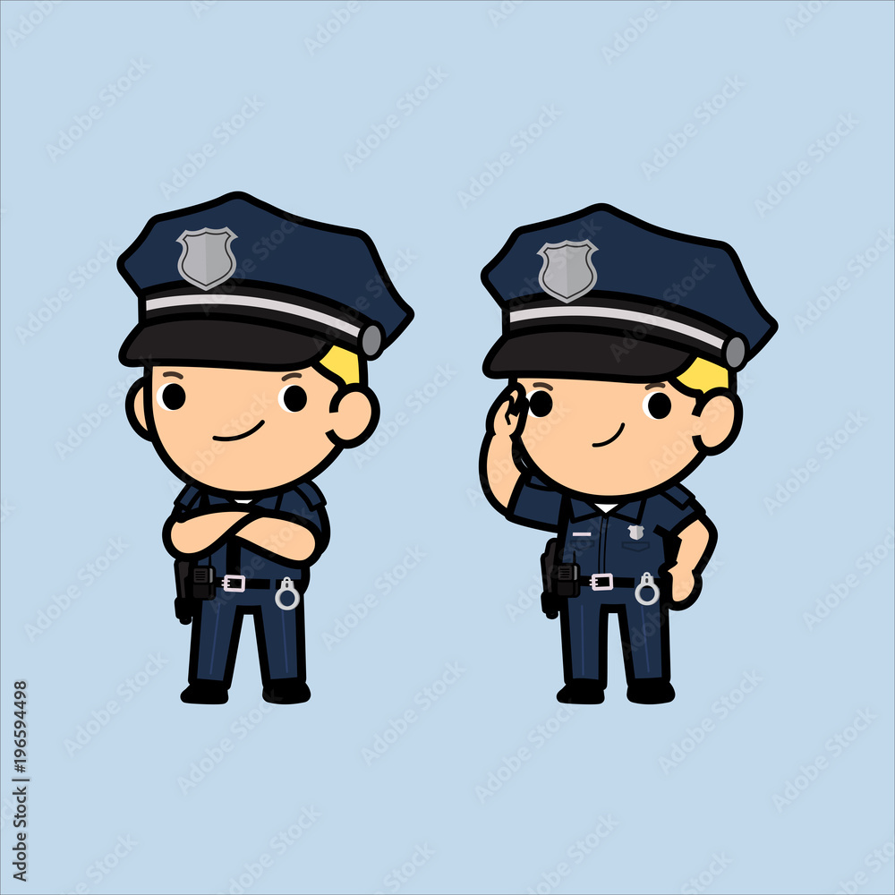 Cops or police officer, policeman in his uniform standing smile ,Cute  Cartoon style, vector illustration in a flat style Stock Vector | Adobe  Stock