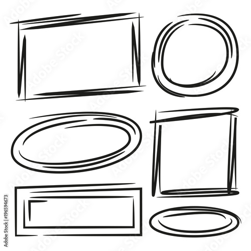 hand drawn diagram elements, arrows, circle and rectangle set