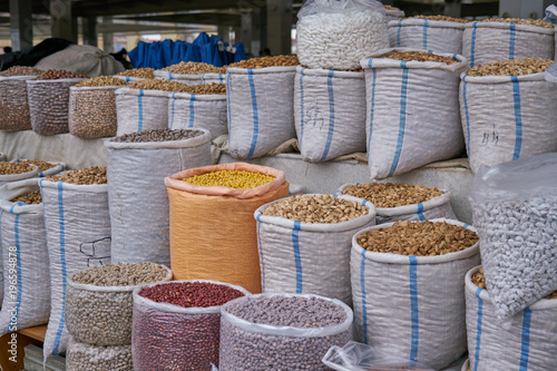 Raw shelled almonds in bag in orient market