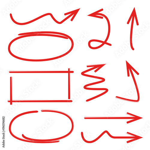 red hand drawn arrows, oval highlighters