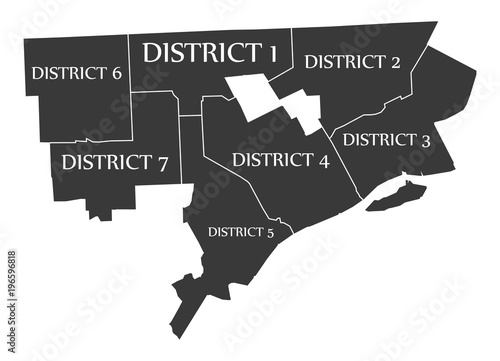 Detroit Michigan city map USA labelled black illustration