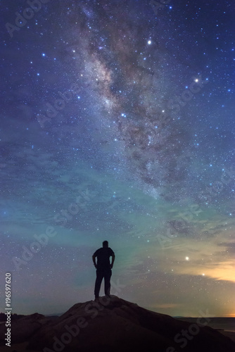 milky way galaxy during cloudy dark sky. image contain soft focus, blur and noise due to long expose and high iso.